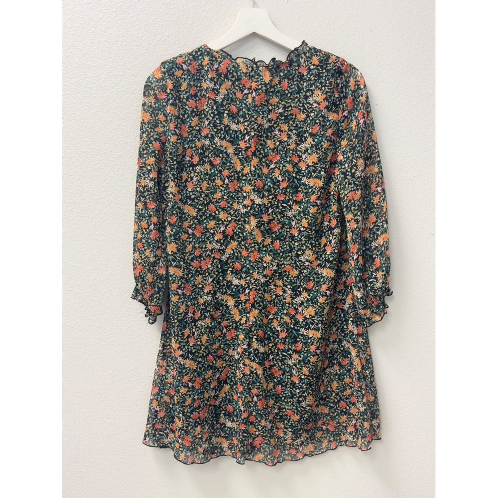 Zara Floral Mini Dress Womens M Black Multicolor V-Neck Chiffon Cottagecore Boho - Picture 4 of 9